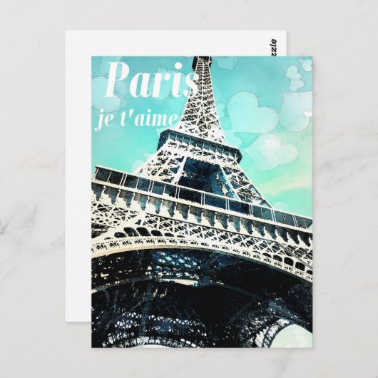 'Paris je t'aime' Retro Eiffel Tower Post Card Postkarte (Vorne/Hinten)