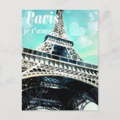 'Paris je t'aime' Retro Eiffel Tower Post Card Postkarte (Vorderseite)