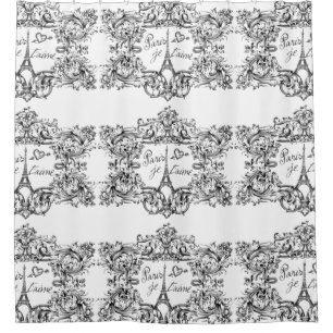 Paris Je t'aime Vintager Scrollwork u. Eiffel-Turm Duschvorhang