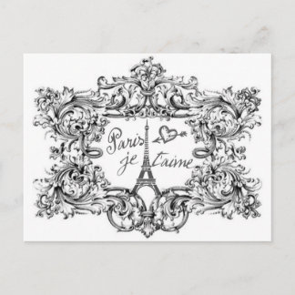 PARIS JET'AIME BAROQUE GERAHMTE EIFFEL UND HERZ POSTKARTE