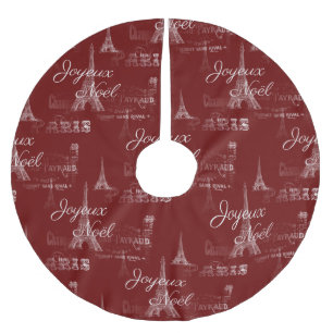Paris Joyeux Weihnachten Dark Red Christmas Tree R Polyester Weihnachtsbaumdecke