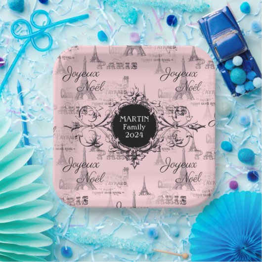 Paris Joyeux Weihnachten Persönliche Pink Weihnach Pappteller (Party)