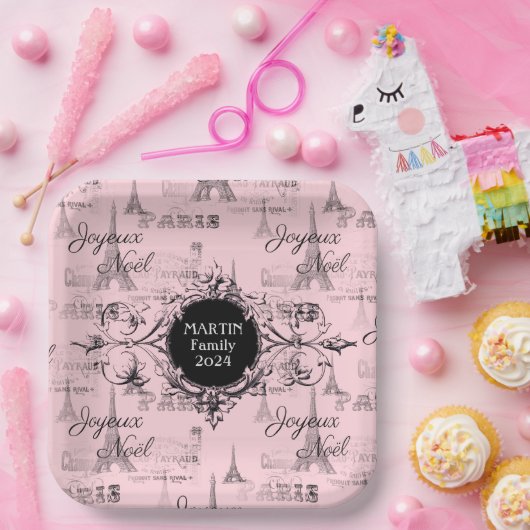 Paris Joyeux Weihnachten Persönliche Pink Weihnach Pappteller (Party)