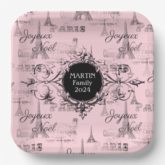 Paris Joyeux Weihnachten Persönliche Pink Weihnach Pappteller (Vorderseite)