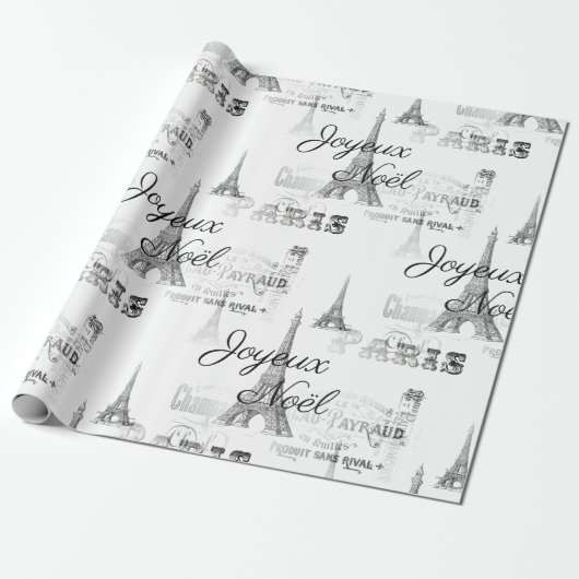 Paris Joyeux Weihnachten Weihnachts B&W Wrapping P Geschenkpapier (Ungerollt)