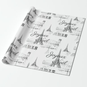 Paris Joyeux Weihnachten Weihnachts-B&W Wrapping P Geschenkpapier