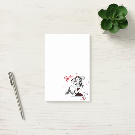 Paris & Kaffee, rot Post-it Klebezettel (Büro)