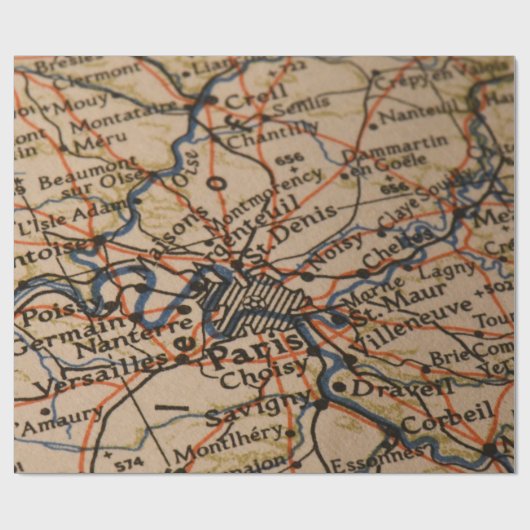 Paris Karte Geschenkpapier (Flach)