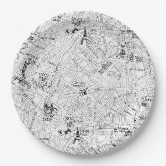 Paris Karte Pappteller (Vorderseite)