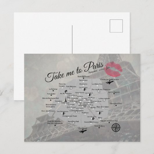 Paris-Karte Postkarte (Vorne/Hinten)
