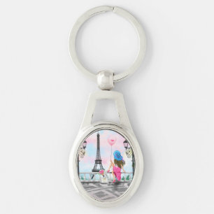 Paris Keychain Woman and Pink Balloon Schlüsselanhänger