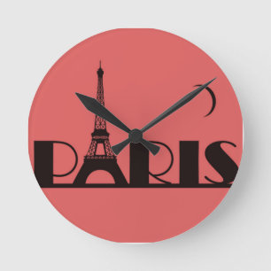 "Paris" Koralle-Melone u. -SCHWARZES Runde Wanduhr