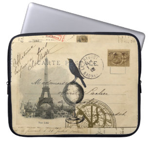 Paris Krähe Globus Französische Postkarte Laptop-H Laptopschutzhülle