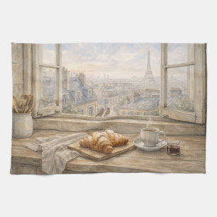 Paris Küchen Aquarell mit Eiffelturm am Morgen Geschirrtuch