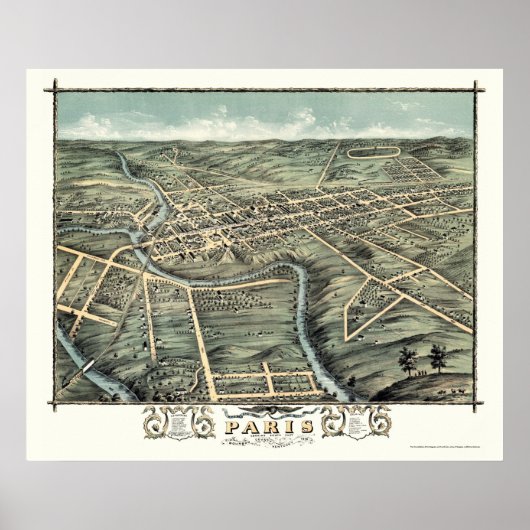 Paris, KY Panoramic Map - 1870 Poster (Vorne)