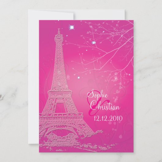 Paris La Nuit, eiffelturm Hochzeitsempfang Einladung (Vorderseite)
