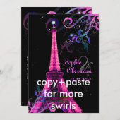 Paris La Nuit, eiffelturm Hochzeitsempfang Einladung (Vorne/Hinten)