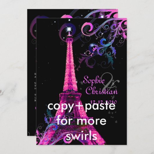Paris La Nuit, eiffelturm Hochzeitsempfang Einladung (Vorne/Hinten)