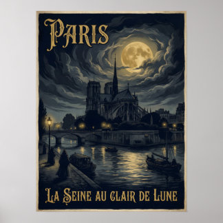 Paris La Seine Bei Mondschein Gothic Reise Poster
