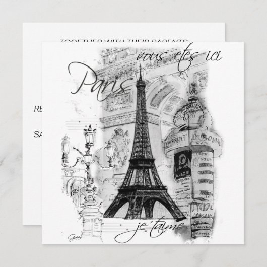 Paris La Tour Eiffel Tower Einladung (Vorne/Hinten)