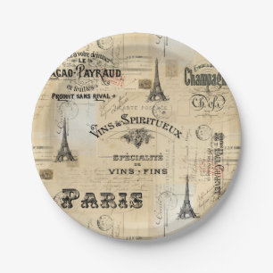 Paris Label Collage Französische Postkarten Papier Pappteller
