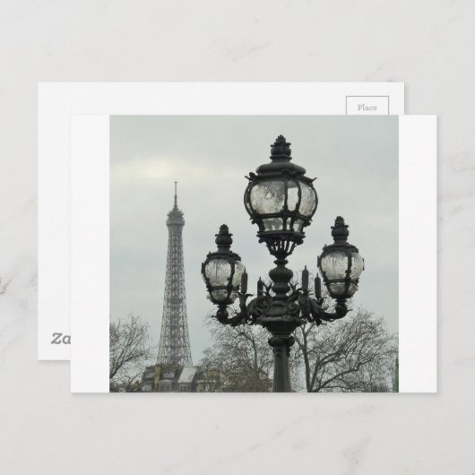 Paris Lamp Post und Eiffelturm Szene Postkarte (Vorne/Hinten)