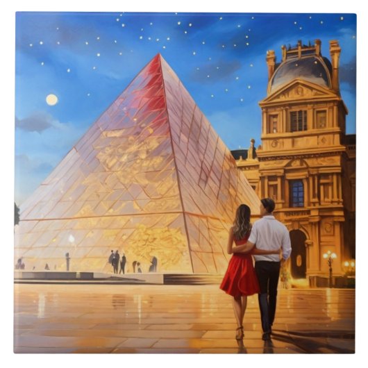 Paris Liebe: Louvre Museum Pyramide Romantisches P Fliese (Vorderseite)