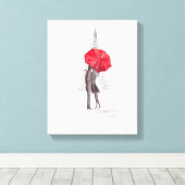 Paris Liebe Paar mit rotem Schirm und Leinwand (Insitu (Holzboden))