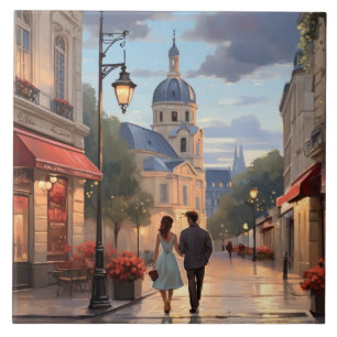 Paris Liebe: Romantischer Abendspaziergang eines P Fliese