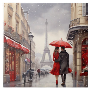 Paris Liebe: Romantischer Winterlicher Eiffelturm  Fliese