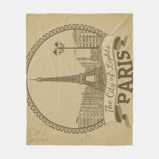 Paris Lights: Vintage Landschaft Postkarte Fleecedecke (Vorderseite)