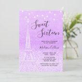 Paris Lila Glitzer Lights Sweet 16 Einladung (Stehend Vorderseite)