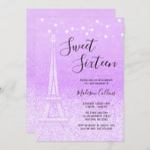 Paris Lila Glitzer Lights Sweet 16 Einladung (Vorne/Hinten)