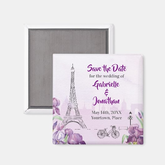 Paris Lila Iris Französisch Save the Date Magnet (Vorderseite/Rückseite)