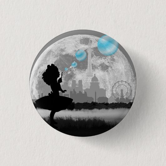 PARIS Little Girl Making Blue Buble Art Button (Vorderseite)
