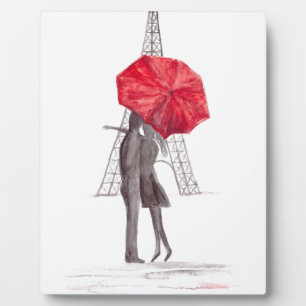 Paris love couple with red umbrella fotoplatte