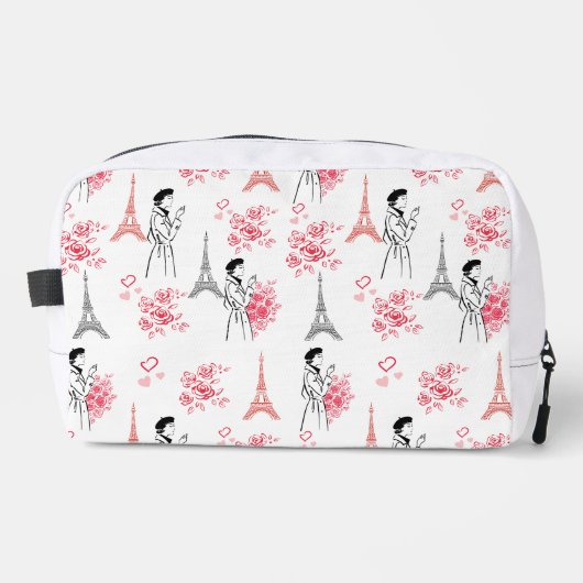Paris Love Pattern – Eiffel Tower & Rosen Nahtlos Waschbeutel (Vorderseite)