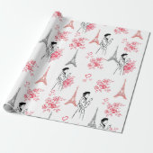 Paris Love Pattern – Eiffel Tower & Roses Seamless Geschenkpapier (Ungerollt)