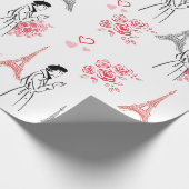 Paris Love Pattern – Eiffel Tower & Roses Seamless Geschenkpapier (Ecke)
