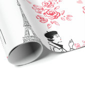 Paris Love Pattern – Eiffel Tower & Roses Seamless Geschenkpapier (Rolleneckpunkt)
