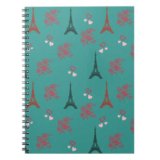 Paris Love Pattern – Eiffel Tower & Roses Seamless Notizblock (Vorderseite)