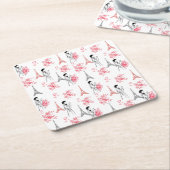 Paris Love Pattern – Eiffel Tower & Roses Seamless Rechteckiger Pappuntersetzer (angewinkelt)