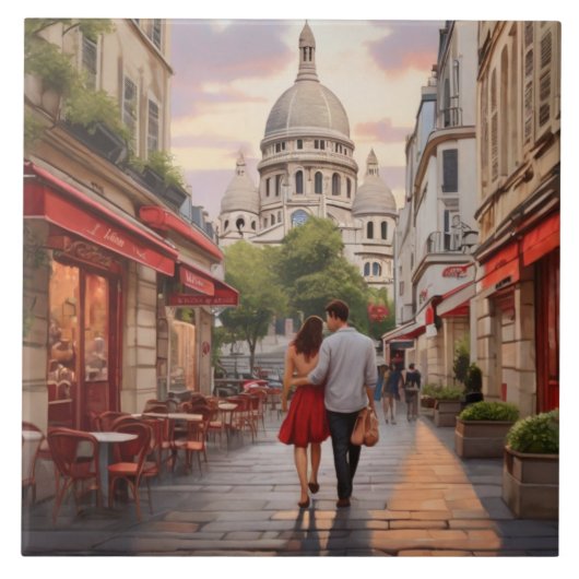 Paris Love: Romantic Couple by Sacre Coeur Church Fliese (Vorderseite)