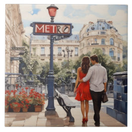 Paris Love: Romantic French Walk by Metro Station Fliese