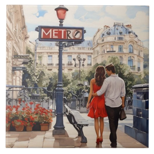 Paris Love: Romantic French Walk by Metro Station Fliese (Vorderseite)