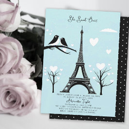 Paris Lovebirds Eiffel Winter Blue Brautparty Einladung