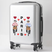 PARIS Mädchen und Junge auf Fahrrädern Liebe Herz Aufkleber (Koffer)