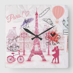 Paris-Magie Quadratische Wanduhr