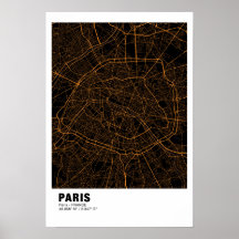 Paris Map Poster - Frankreich Golden Map Style