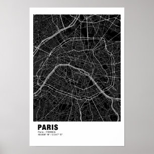 Paris Map Poster - Frankreich - Schwarze Karte